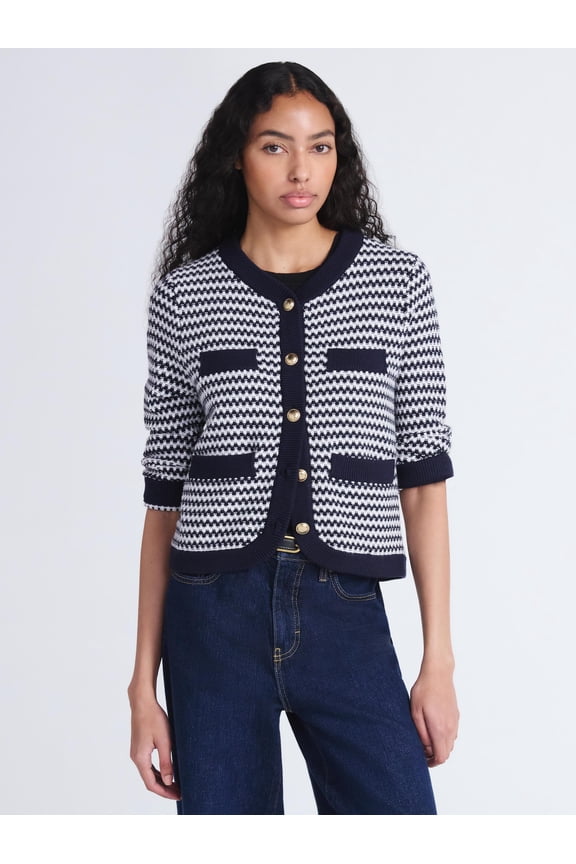Women's and Women's Plus Textured Cardigan Sweater with Welt Pockets, Lightweight, Sizes XS-4X