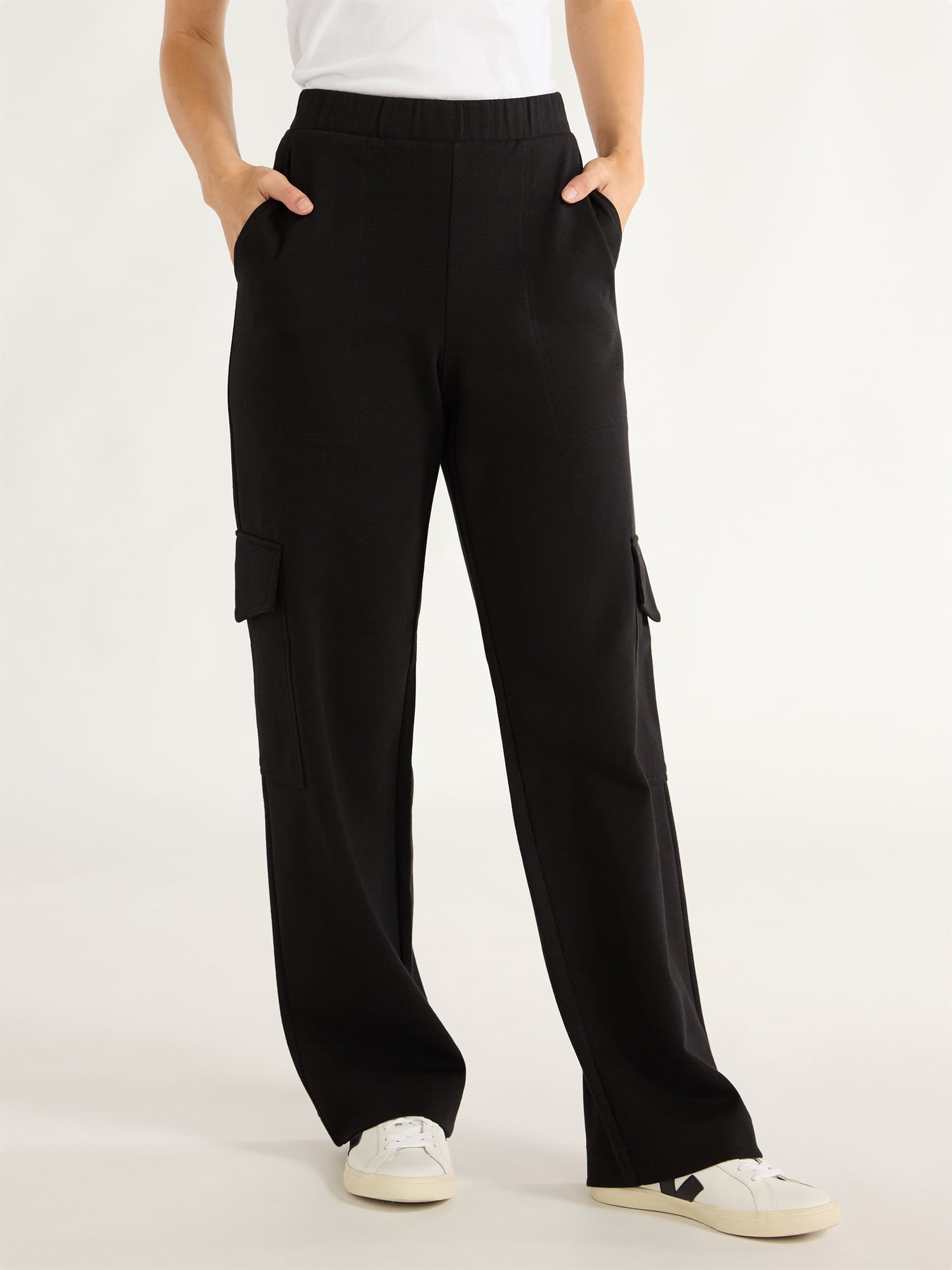 Women's and Women's Plus Wide Leg Knit Cargo Pants, 30” Inseam, Sizes XS-4X