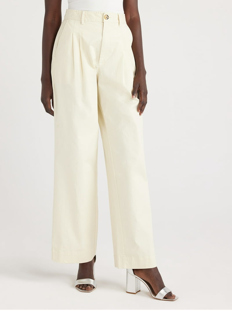 Free Assembly Women's Wide Leg Chino Pants, 31” Inseam