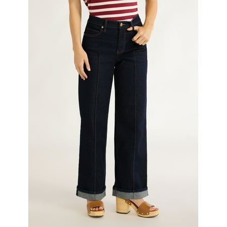 Free Assembly Women's Wide Leg High Rise Pintuck Jeans, 29” Inseam, Sizes 0-20