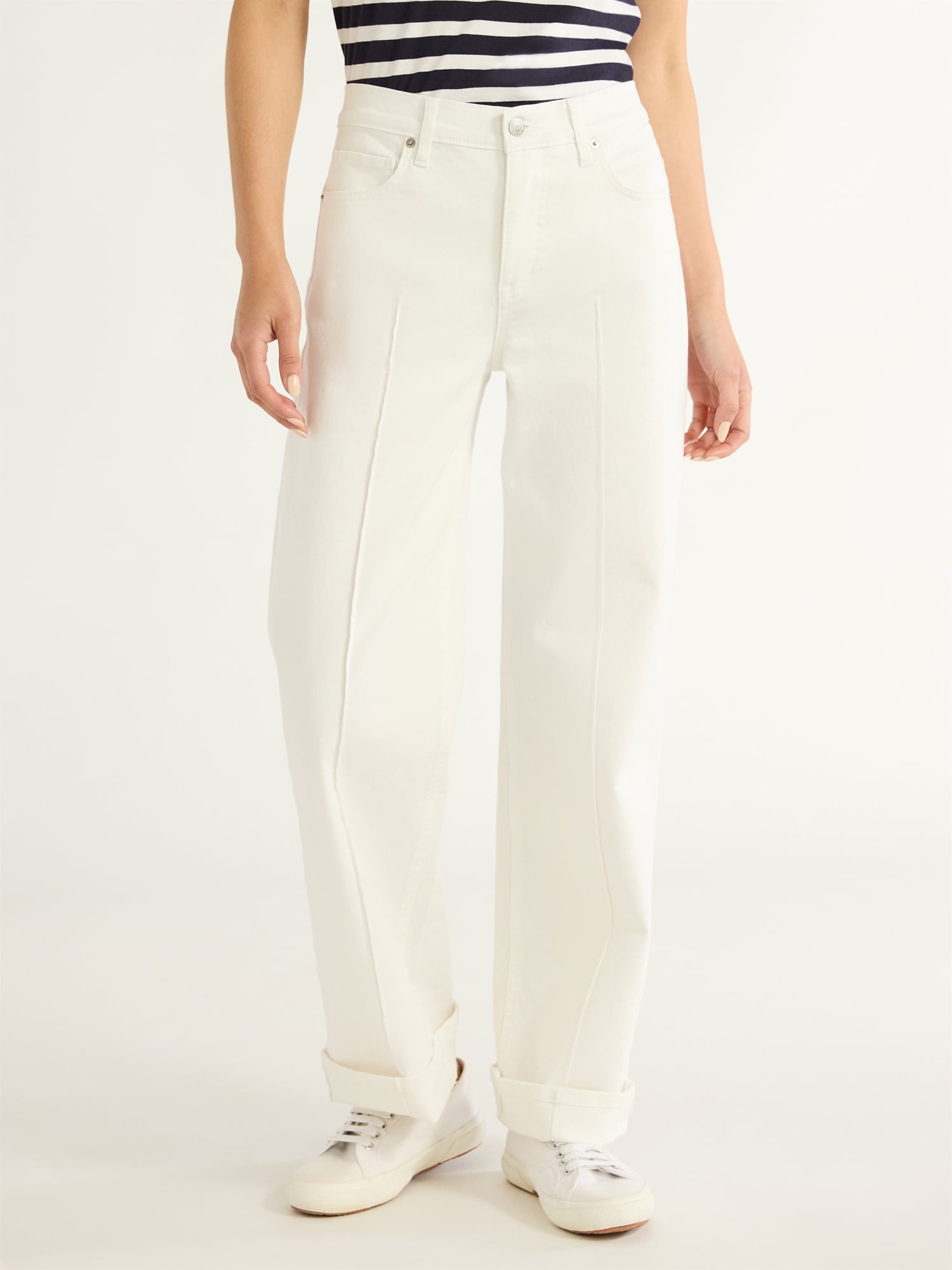 【SATIIIZ】Edran Pintuck Wide Pants Free Assembly Women's Wide Leg High Rise Pintuck Jeans, 29