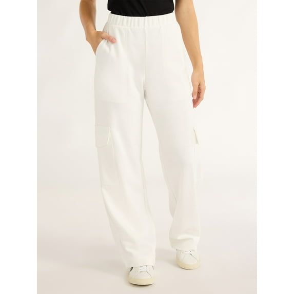 Free Assembly Women's and Women's Plus Wide Leg Knit Cargo Pants, 30” Inseam, Sizes XS-4X