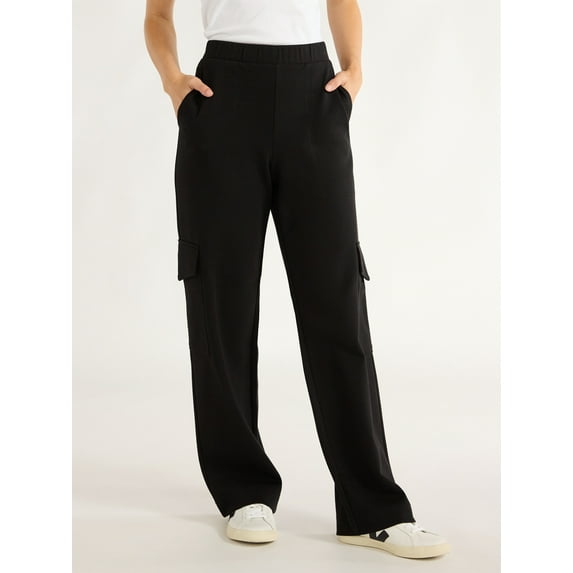 Free Assembly Women's and Women's Plus Wide Leg Knit Cargo Pants, 30” Inseam, Sizes XS-4X