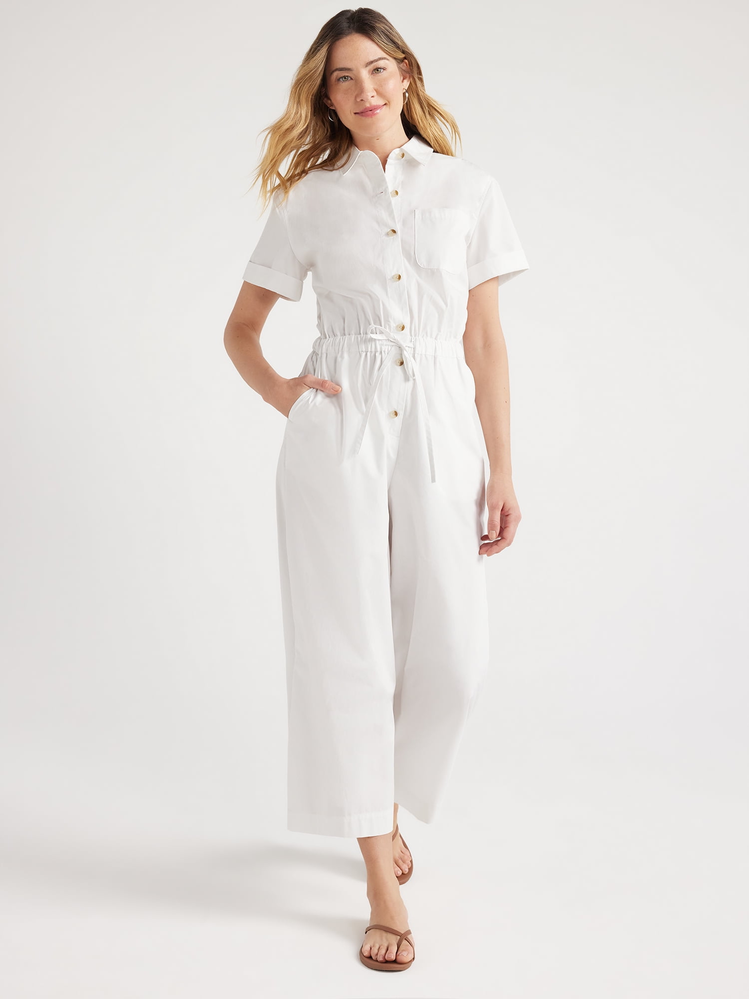 Free Assembly Women s Wide Leg Utility Jumpsuit 25 1 4 Inseam Sizes XS XXL Walmart