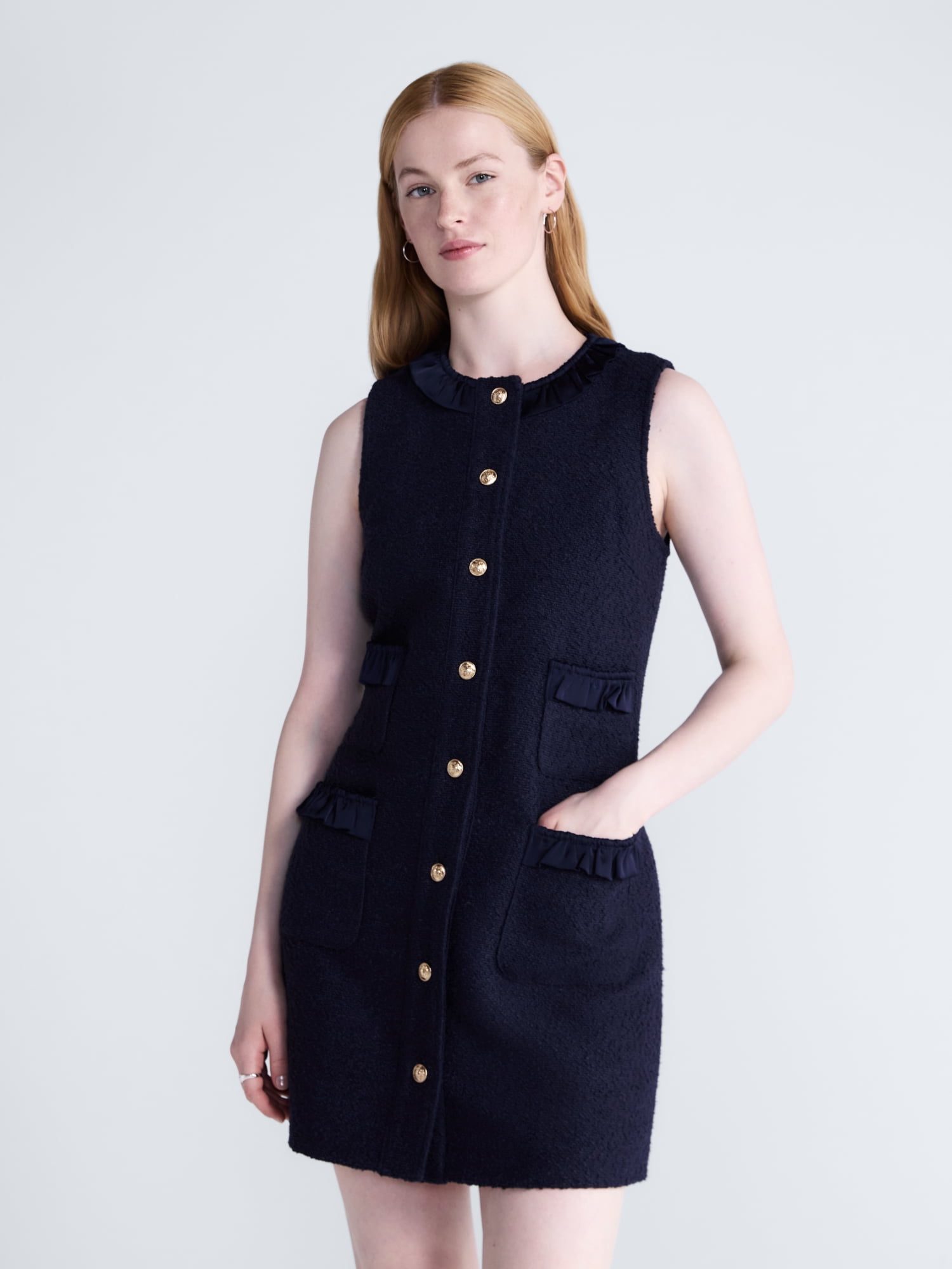 Free Assembly Women's and Women's Plus Sleeveless Button Front Combo Shift Dress, Sizes XS-4X