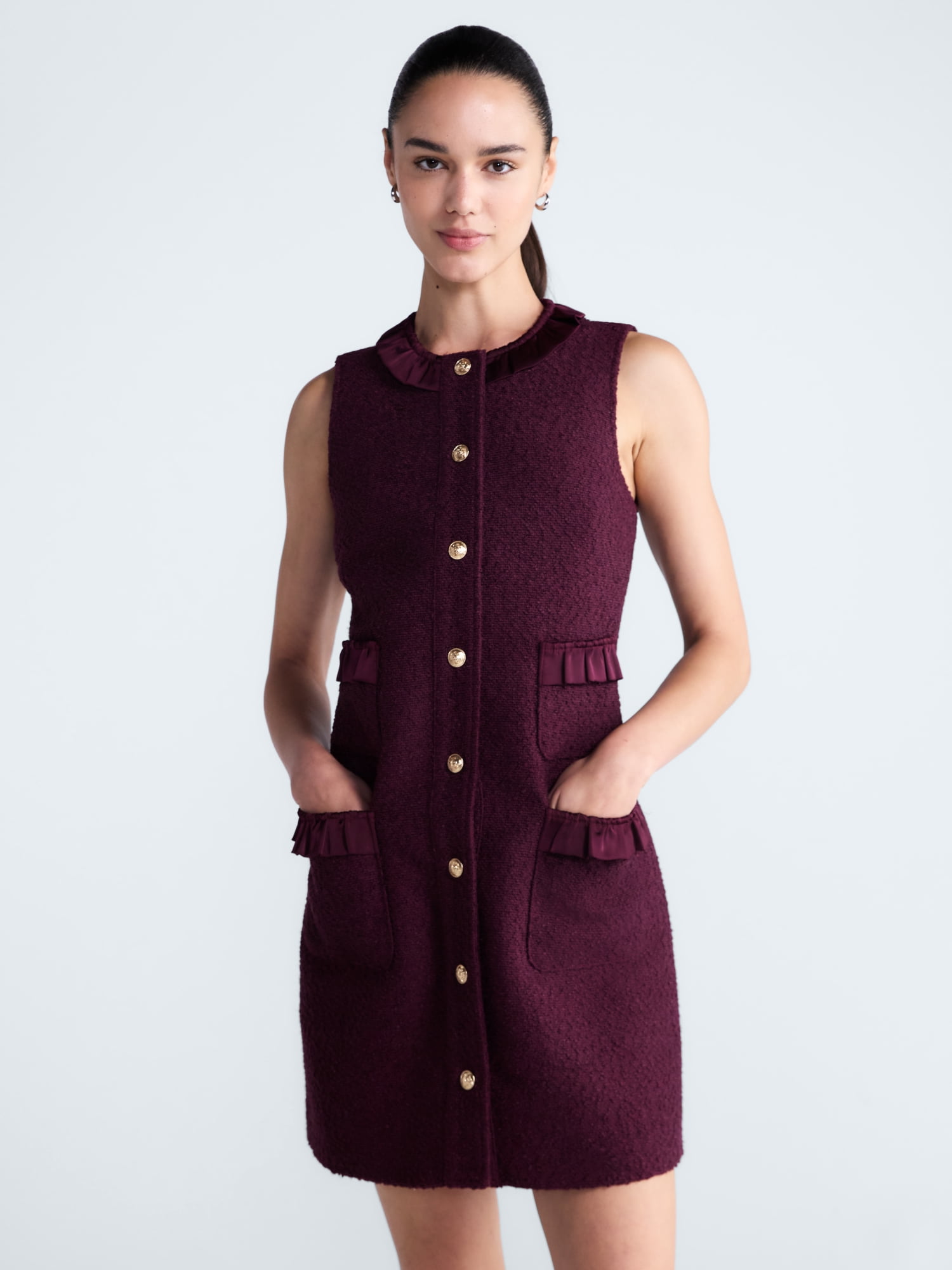 Free Assembly Women's and Women's Plus Sleeveless Button Front Combo Shift Dress, Sizes XS-4X