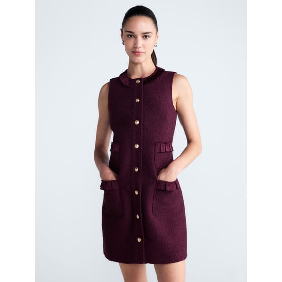 Free Assembly Women's and Women's Plus Sleeveless Button Front Combo Shift Dress, Sizes XS-4X