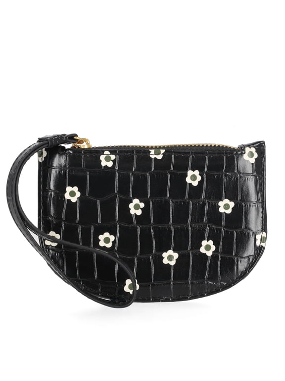 Women's Wristlet Wallet, Croco Black Print