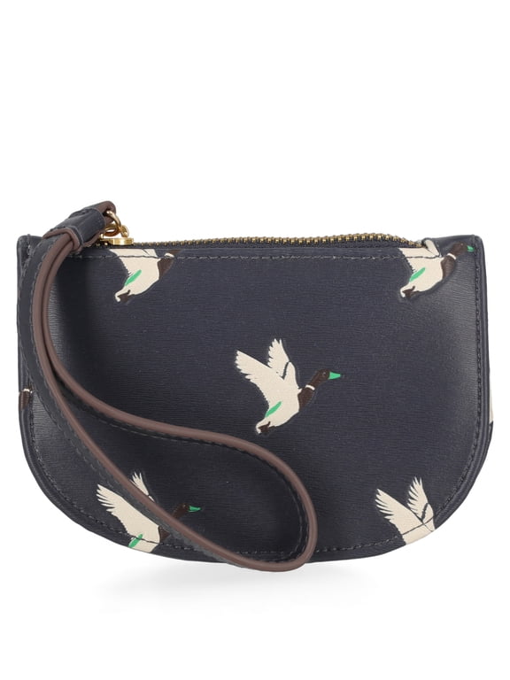 Women's Wristlet Wallet, Navy Print