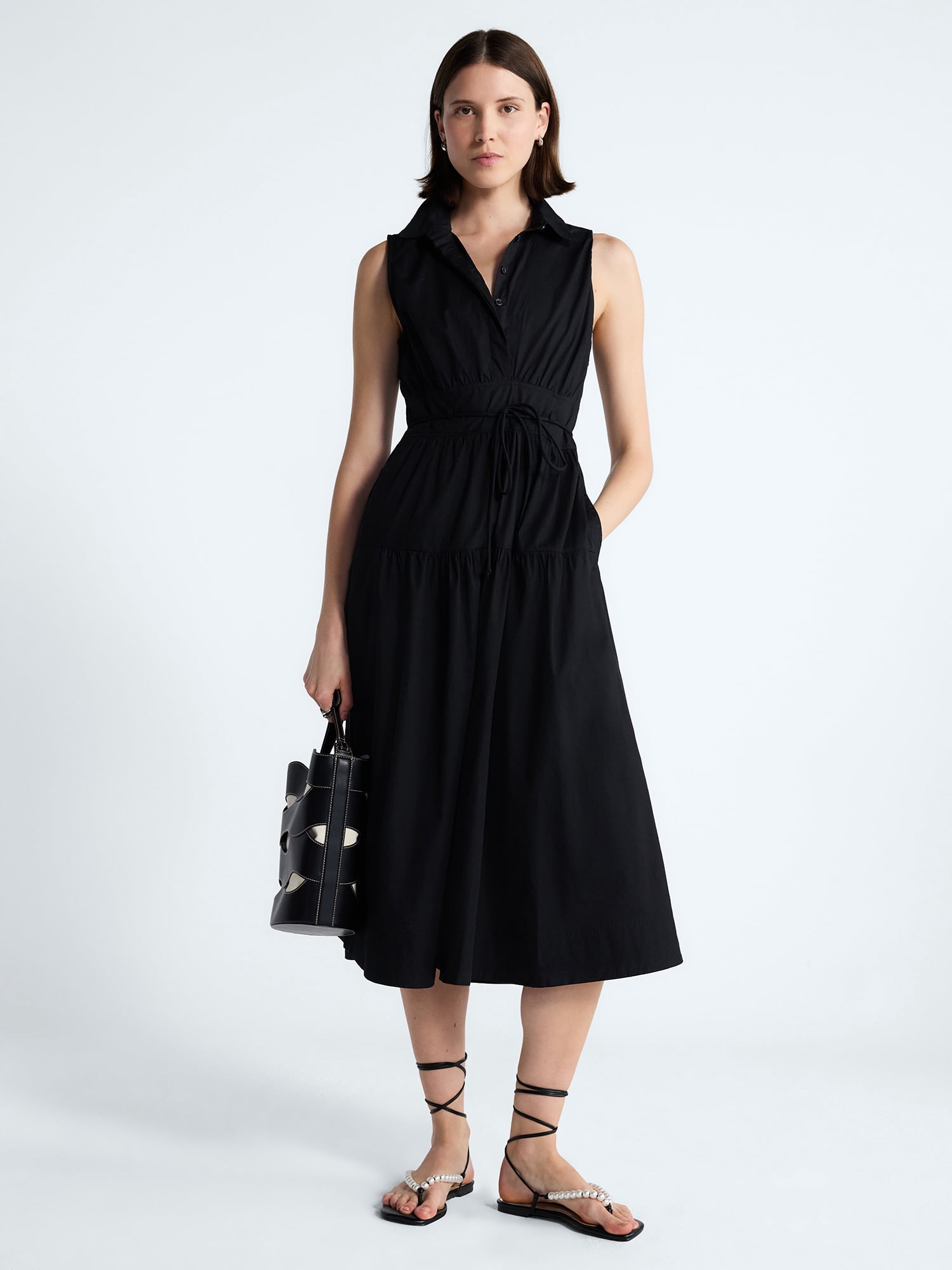 Free Assembly Women's and Women's Plus Sleeveless Cotton Maxi Shirtdress with Belt, Sizes XS-4X