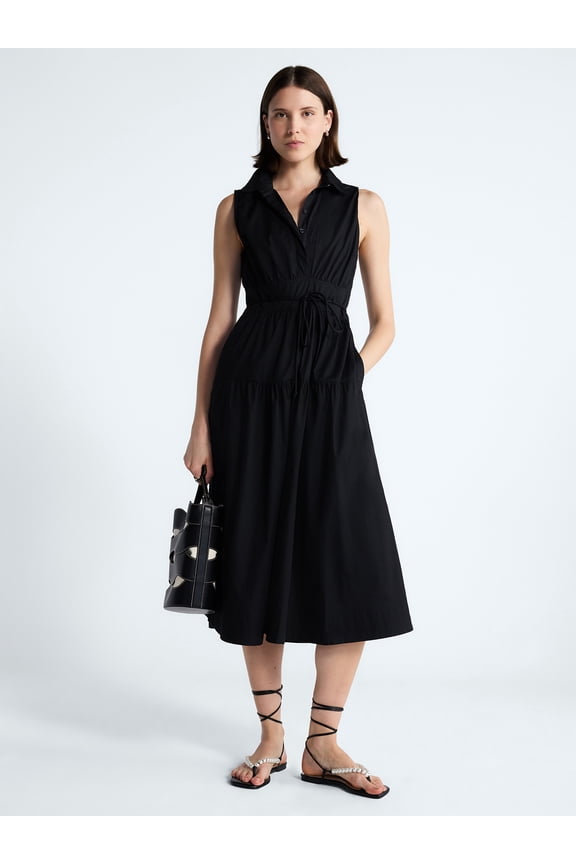 Women's and Women's Plus Sleeveless Cotton Maxi Shirtdress with Belt, Sizes XS-4X