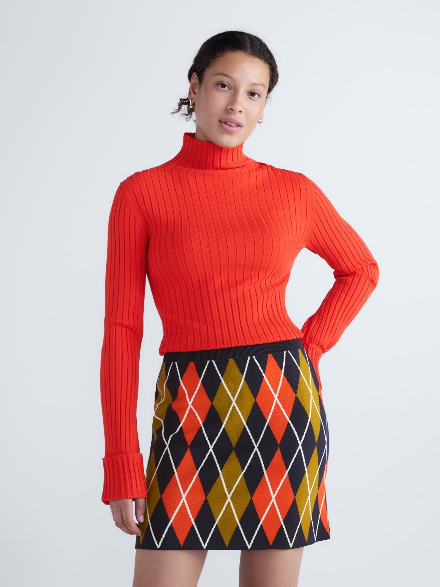 Free Assembly Women's Ribbed Mock Neck Sweater, Midweight, Sizes