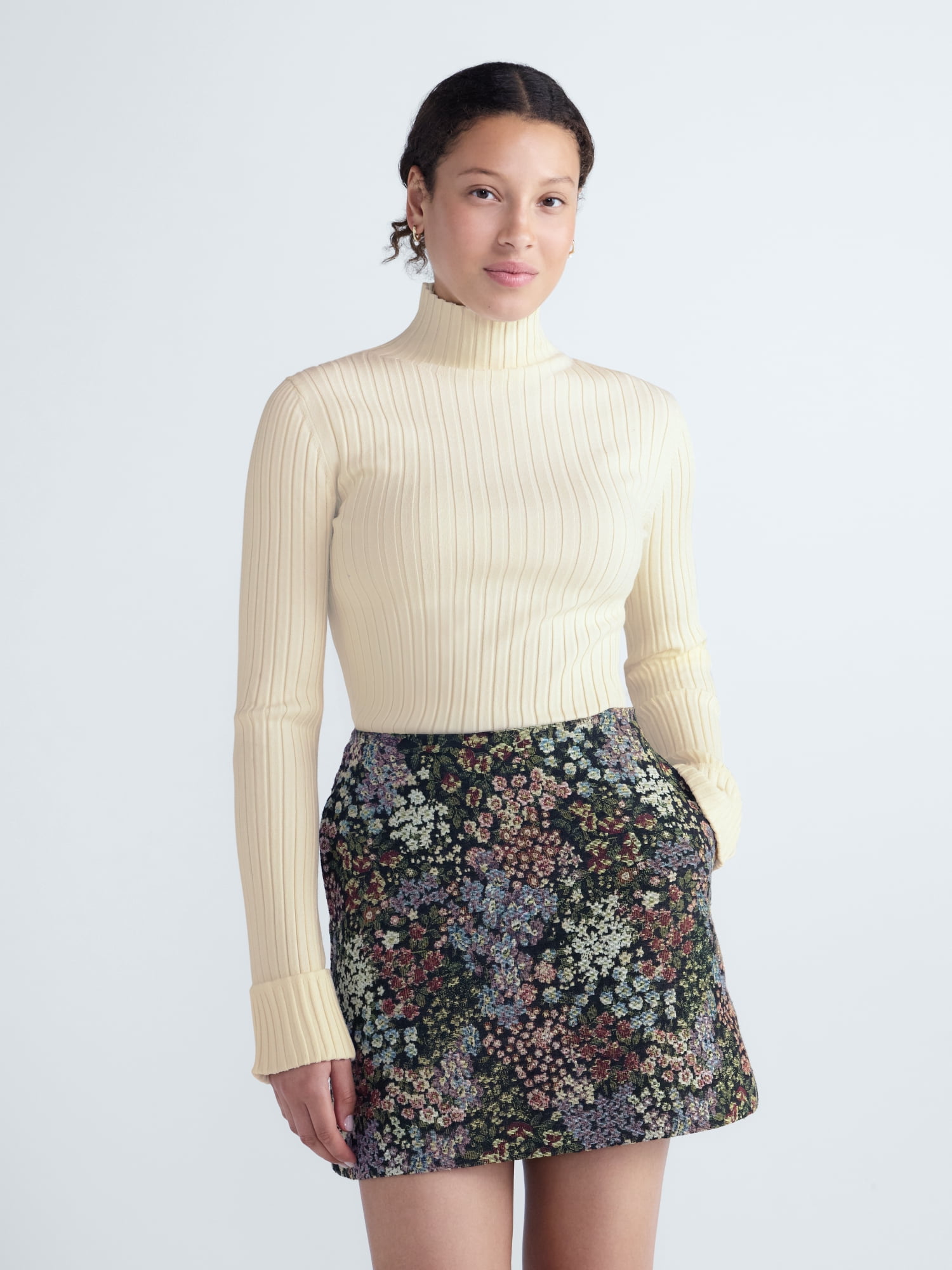 Free Assembly Women's Ribbed Mock Neck Sweater, Midweight, Sizes