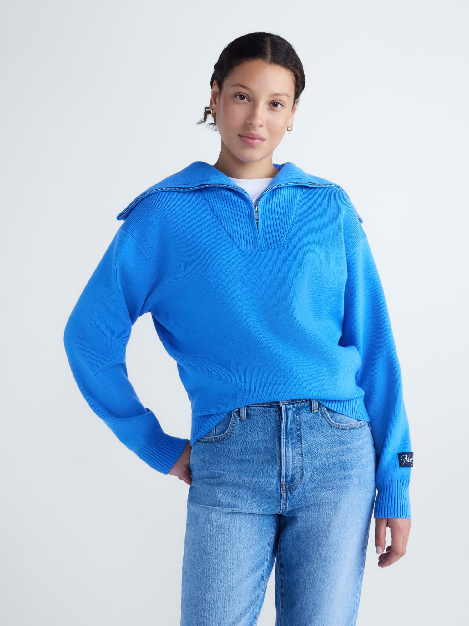 Free Assembly Women's and Women Plus Quarter-Zip Sweater
