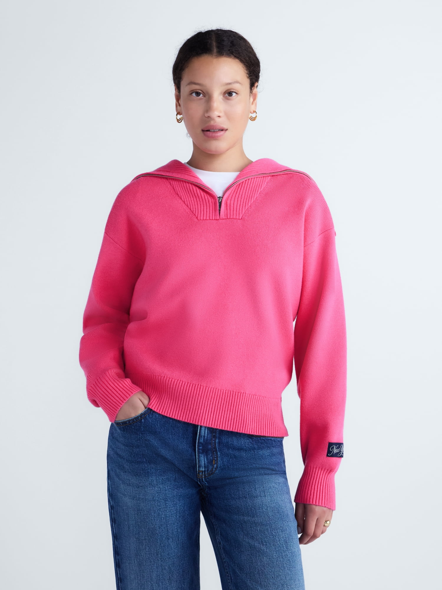 Free Assembly Women's and Women Plus Quarter-Zip Sweater