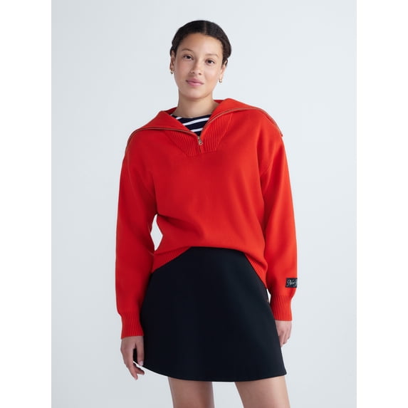 Free Assembly Women's and Women Plus Quarter-Zip Sweater, Midweight, Sizes XXS-4X