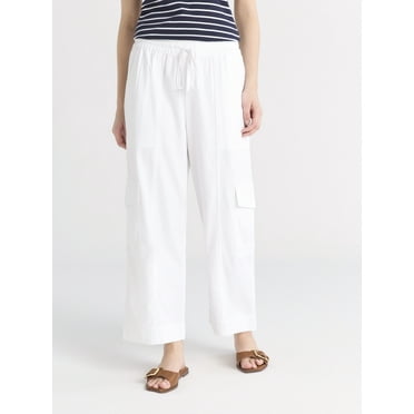 Free Assembly Women's and Women’s Linen Blend Pull On Cargo Pants, 29” Inseam, Sizes XS-2XL