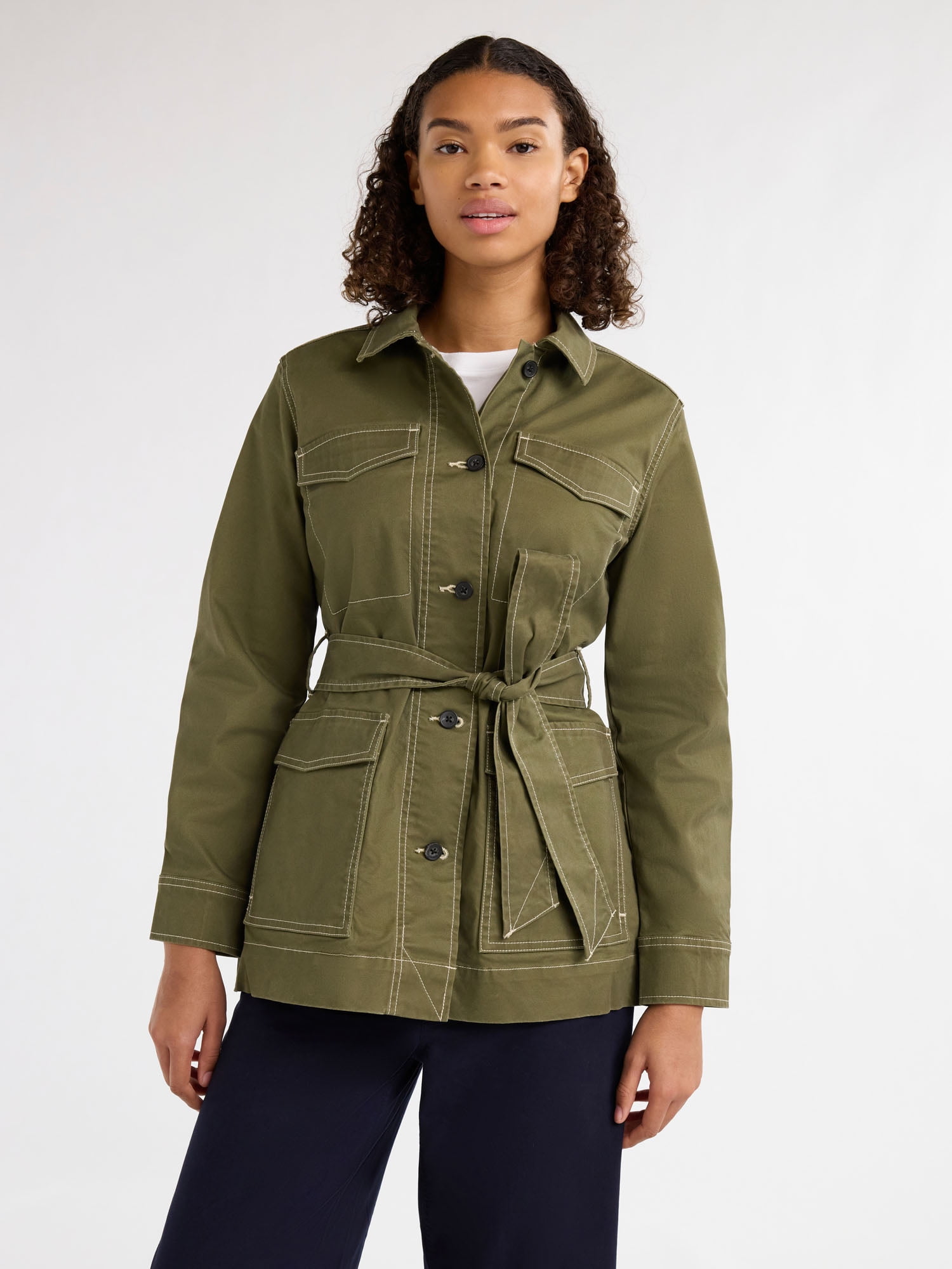 ジャケット・アウター Utility Jacket Free Assembly Women's Belted Cotton Utility Jacket, Sizes XS