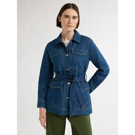 Free Assembly Women’s and Women's Plus Belted Cotton Utility Jacket, Sizes XS-4X