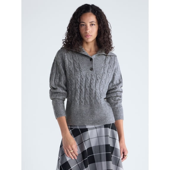 Free Assembly Women's and Women's Plus Bib Collar Sweater, Midweight, Sizes XS-4X