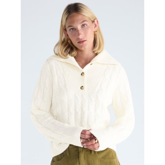 Free Assembly Women's and Women's Plus Bib Collar Sweater, Midweight, Sizes XS-4X
