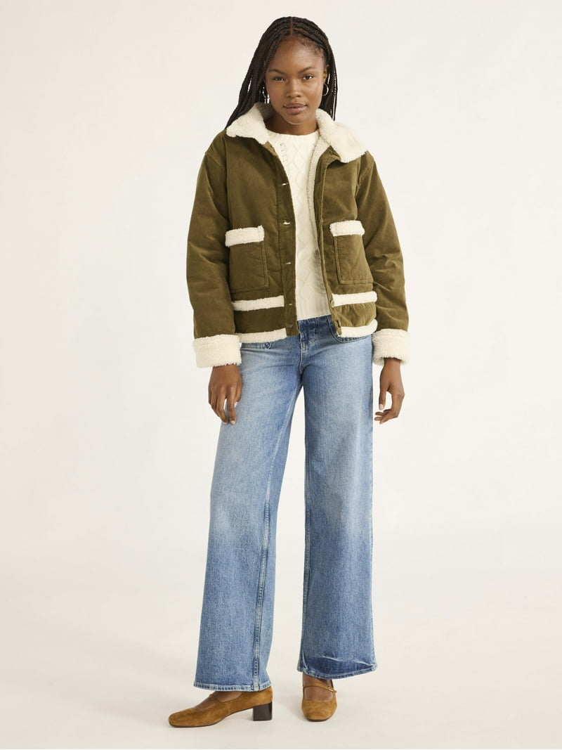 Free Assembly Women's and Women's Plus Corduroy Jacket with Faux
