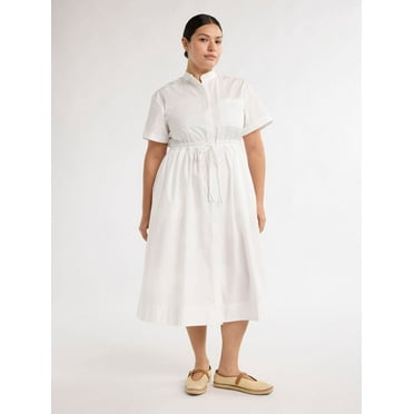 Free Assembly Women's and Women's Plus Cotton Double Tie Utility Midi Dress with Short Sleeves, Sizes XS-4X