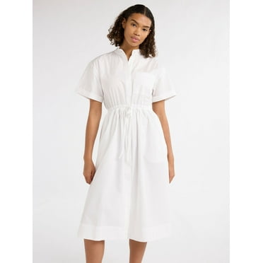 Free Assembly Women's and Women's Plus Cotton Double Tie Utility Midi Dress with Short Sleeves, Sizes XS-4X