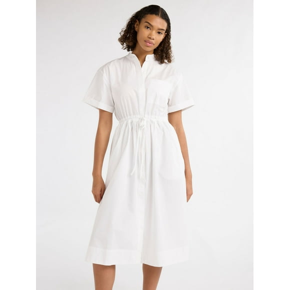 Free Assembly Women's and Women's Plus Cotton Double Tie Utility Midi Dress with Short Sleeves, Sizes XS-4X