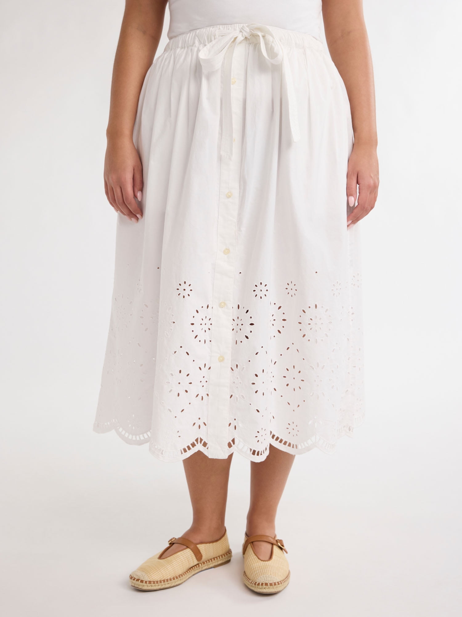 Free Assembly Women's Cotton Eyelet Midi Skirt with Pockets