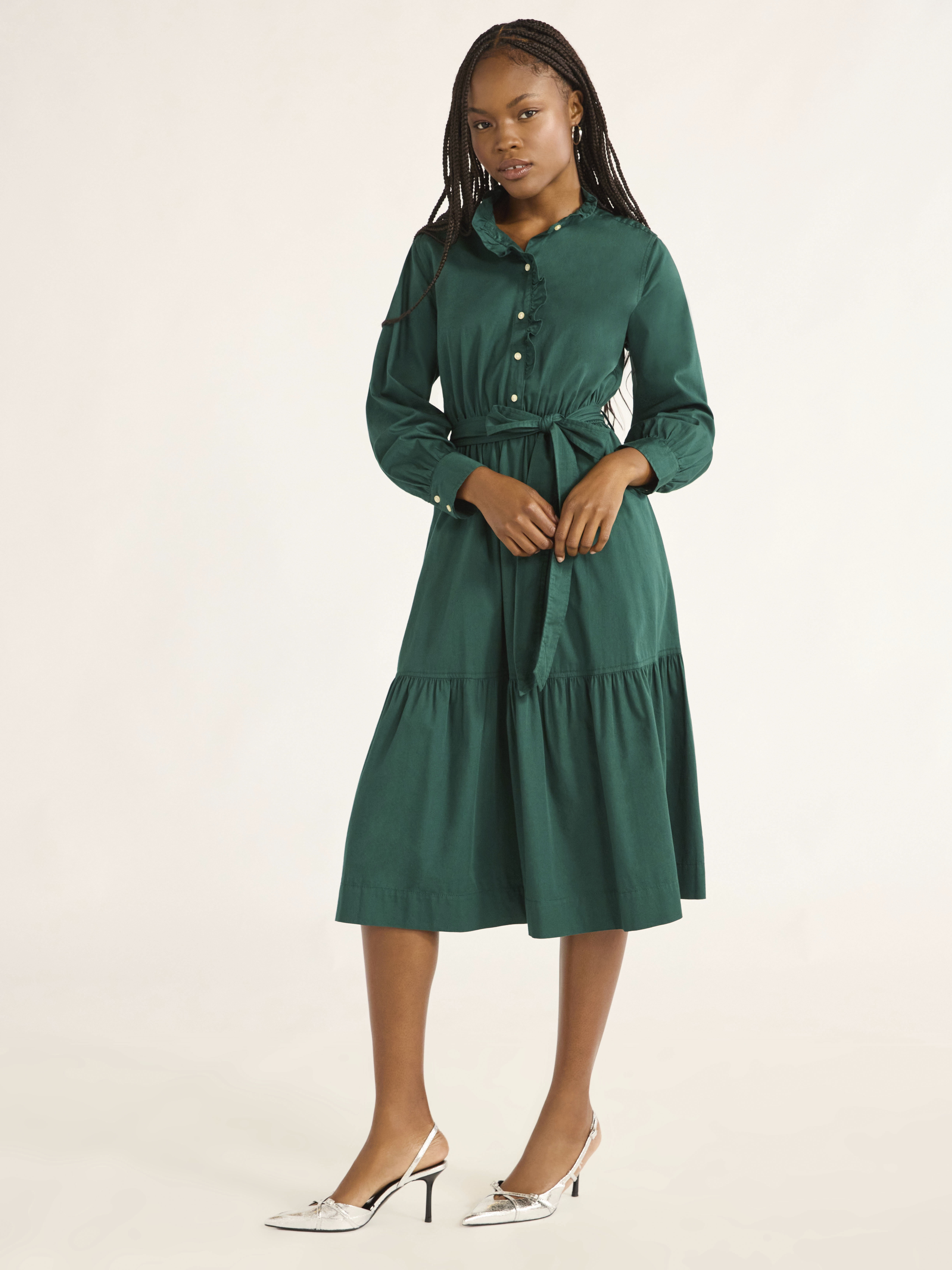Free Assembly Women's and Women's Plus Cotton Ruffle Midi Dress with Long  Sleeves, Sizes XS-4X - Walmart.com