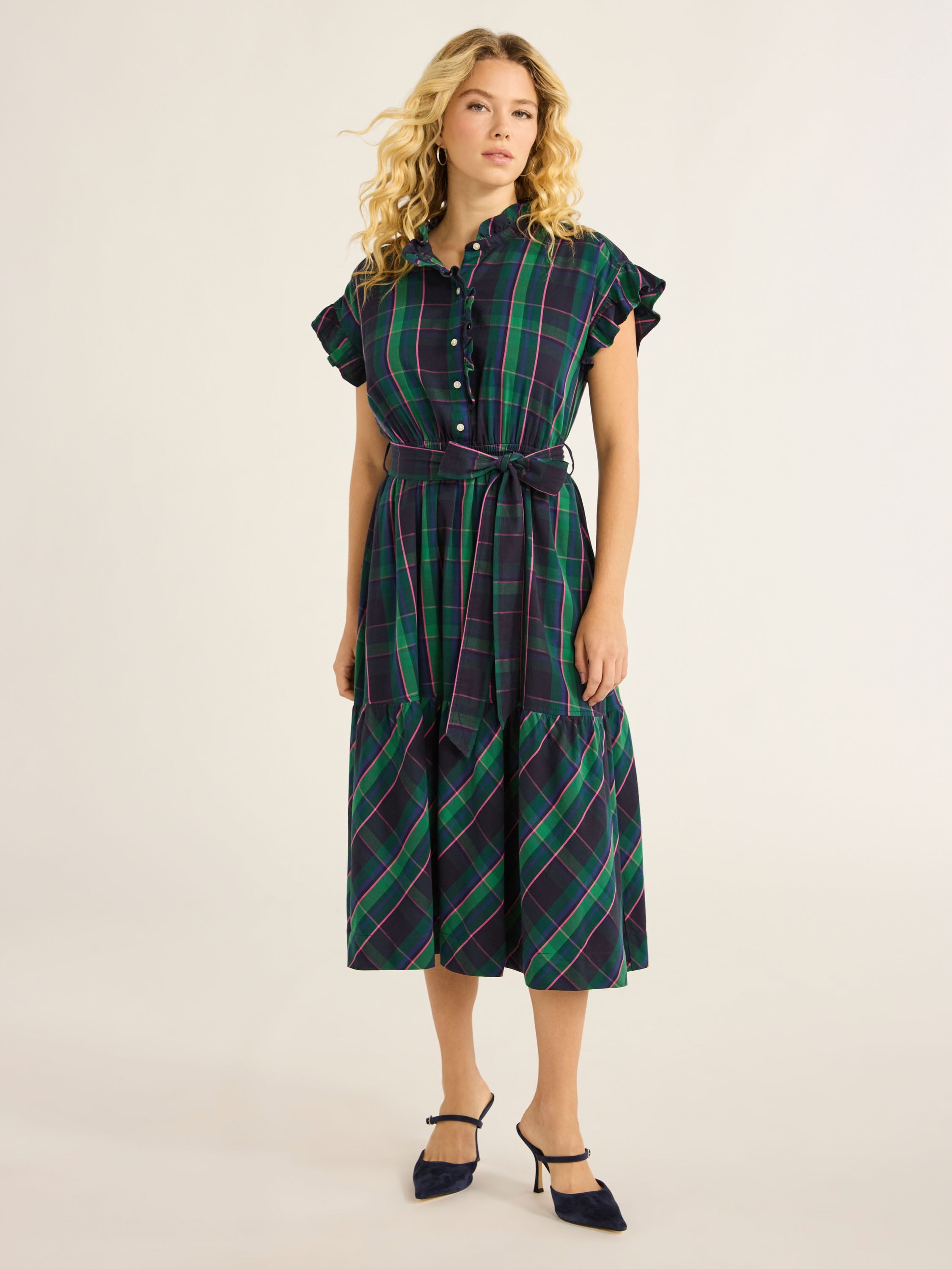 Free Assembly Women’s and Women's Plus Cotton Ruffle Midi Dress with Short Sleeves, Sizes XS-4X