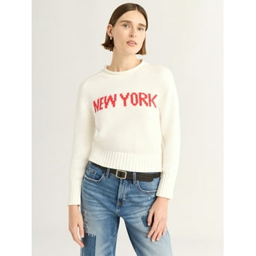 Free Assembly Women's and Women's Plus Cotton Saddle Shoulder Sweater with Long Sleeves, Sizes XS-4X