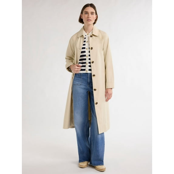Free Assembly Women’s and Women's Plus Cotton Trench Coat, Sizes XS-4X