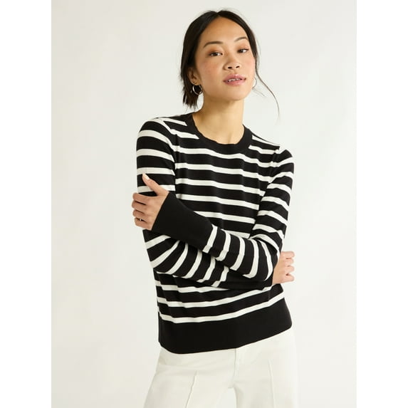 Free Assembly Women’s and Women's Plus Cozy Yarn Crewneck Sweater with Long Sleeves, Lightweight, Sizes XS-4X