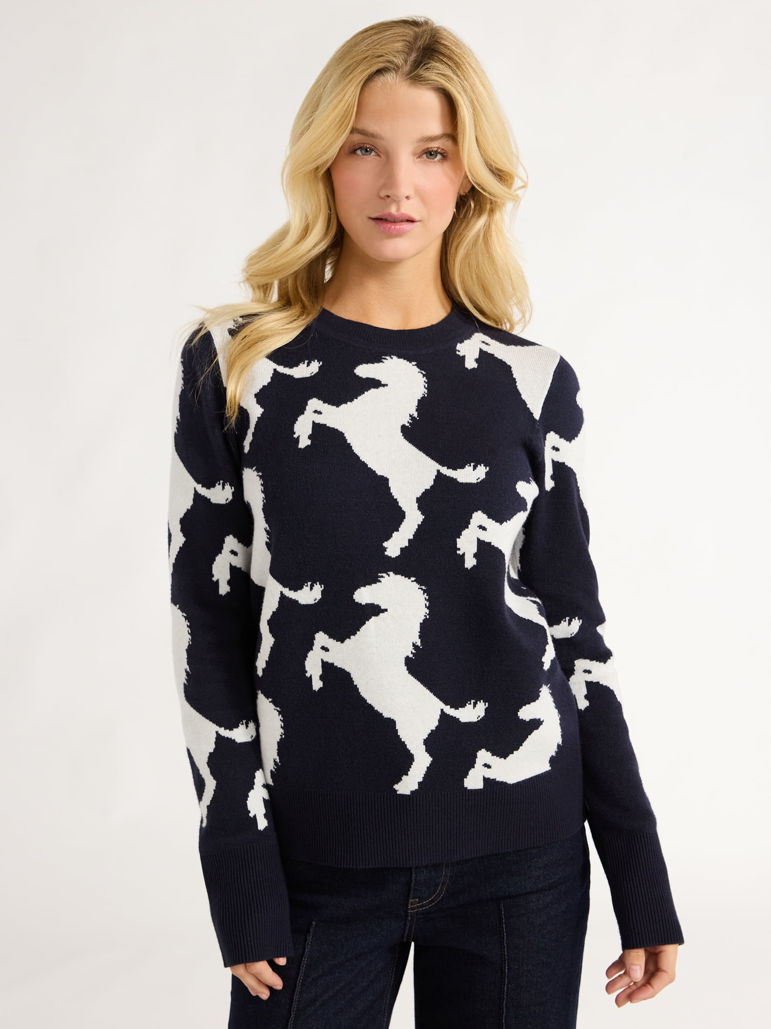 Free Assembly Women’s and Women's Plus Cozy Yarn Crewneck Sweater with Long Sleeves, Lightweight, Sizes XS-4X