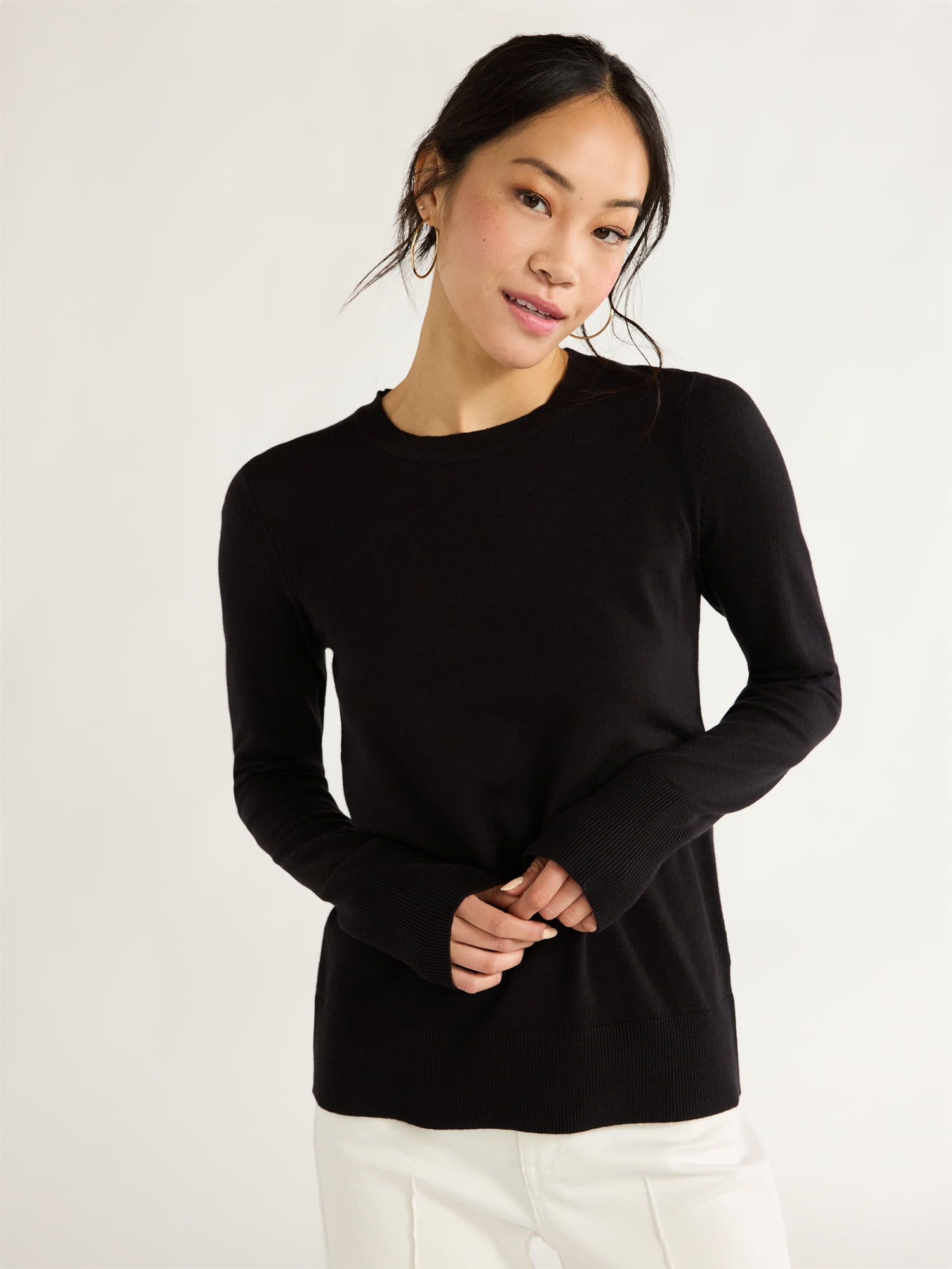 Free Assembly Women’s and Women's Plus Cozy Yarn Crewneck Sweater with Long Sleeves, Lightweight, Sizes XS-4X