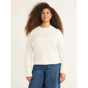 Free Assembly Women’s and Women's Plus Cozy Yarn Crewneck Sweater with Long Sleeves, Lightweight, Sizes XS-4X