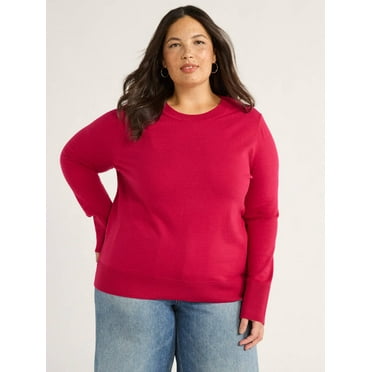 Free Assembly Women’s and Women's Plus Cozy Yarn Crewneck Sweater with Long Sleeves, Lightweight, Sizes XS-4X