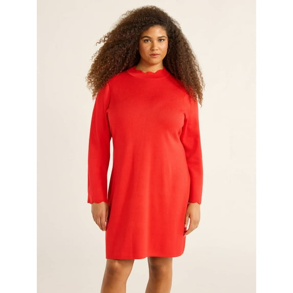 Free Assembly Women’s and Women's Plus Cozy Yarn Mini Sweater Dress with Bell Sleeves, Sizes XS-4X