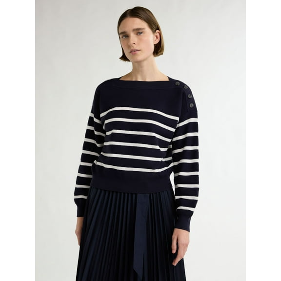 Free Assembly Women’s and Women's Plus Cropped Button Shoulder Sweater with Long Sleeves, Lightweight, Sizes XS-3X