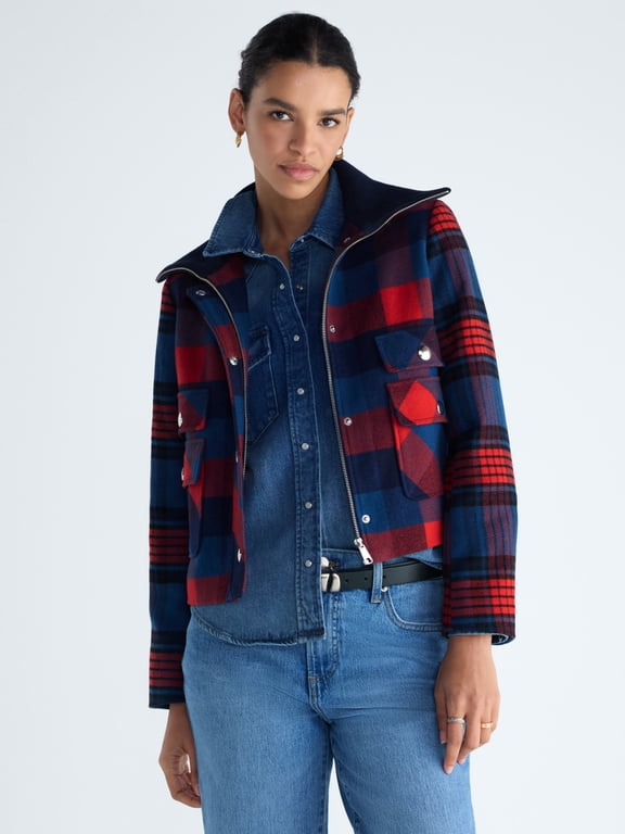 Women's and Women's Plus Cropped Wool Blend Chore Jacket, Sizes XS-4X