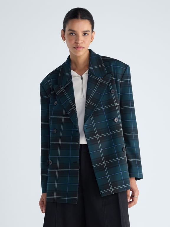 Women's and Women's Plus Double Breasted Boxy Blazer, Sizes XS-4X