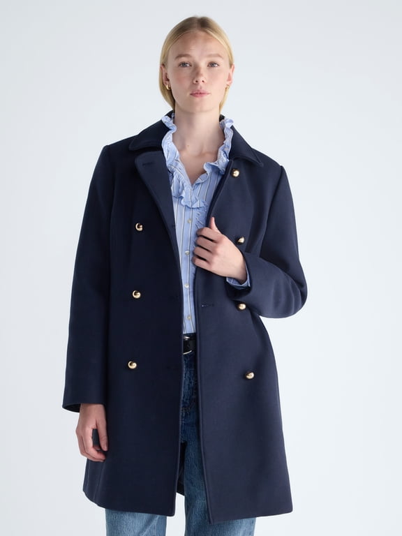 Women's and Women’s Plus Double Breasted Long Peacoat, Sizes XS-4X