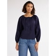 thumbnail image 1 of Free Assembly Women's and Women's Plus Gathered Neck Cotton Top with Long Sleeves, XS-4X, 1 of 5