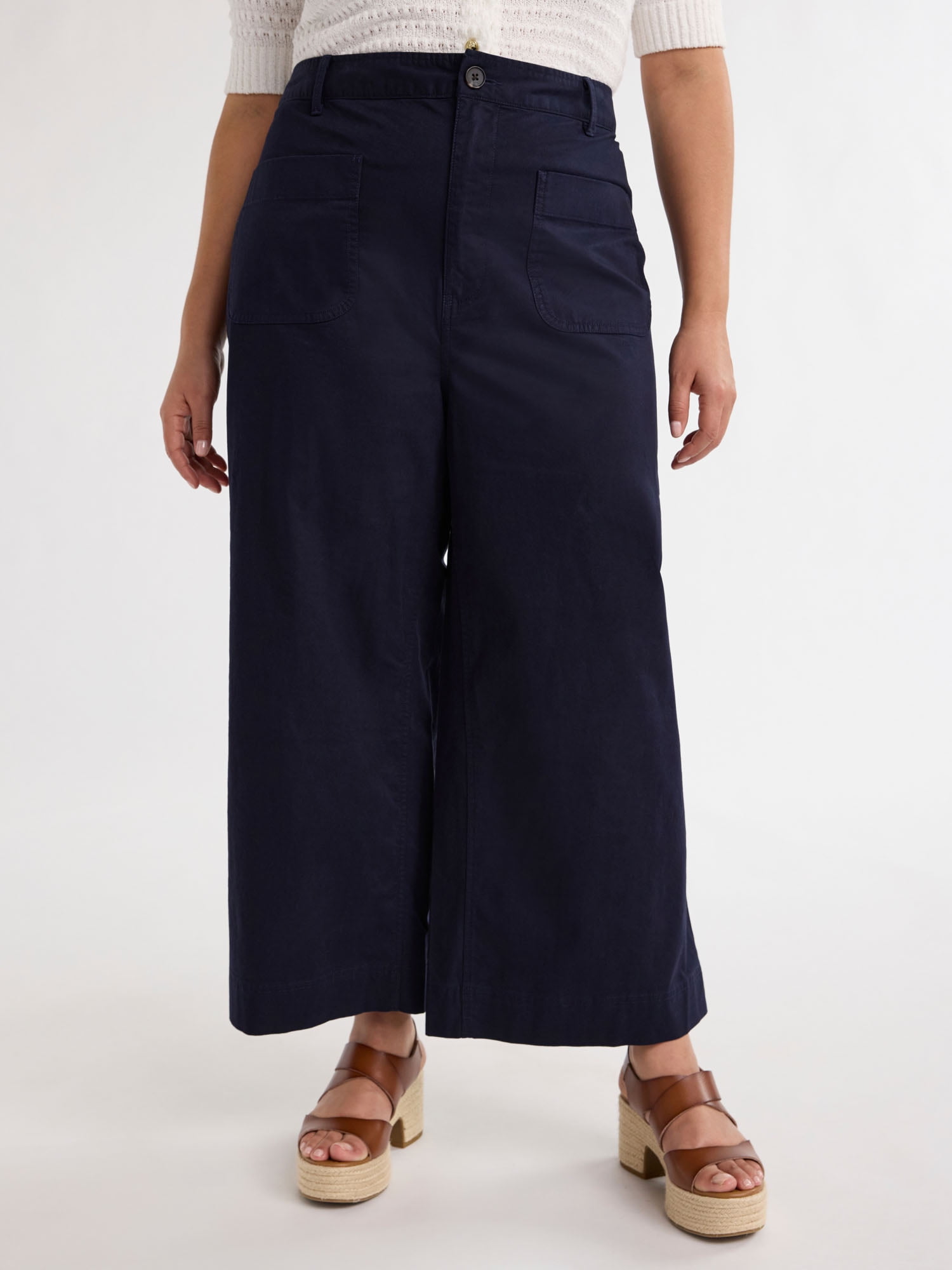 Women's Solid Color Cotton Wide Leg Cropped Pant