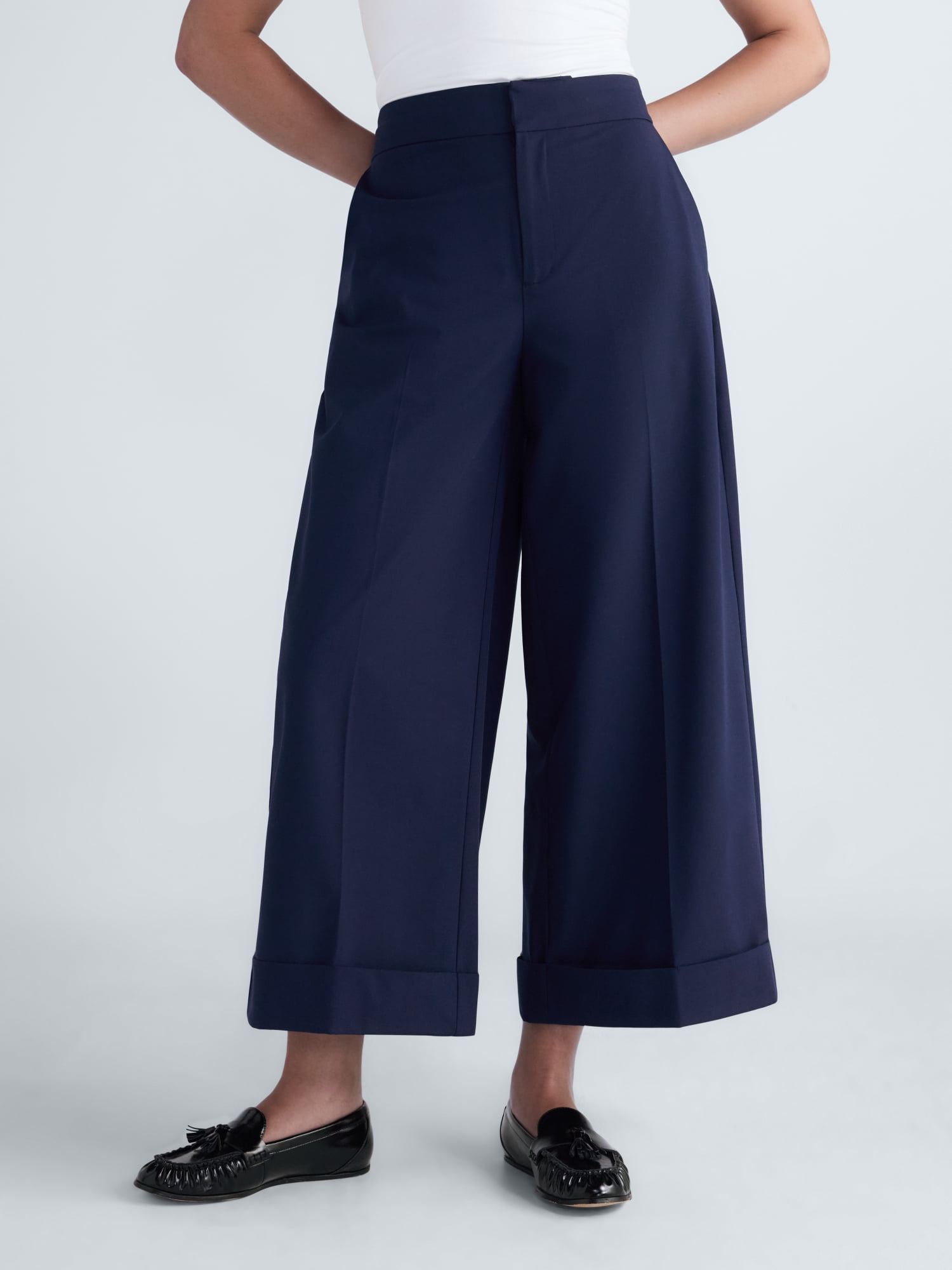 Free Assembly Women's and Women's Plus Wide Leg Cropped Trousers, 26" Inseam, Sizes 0-18