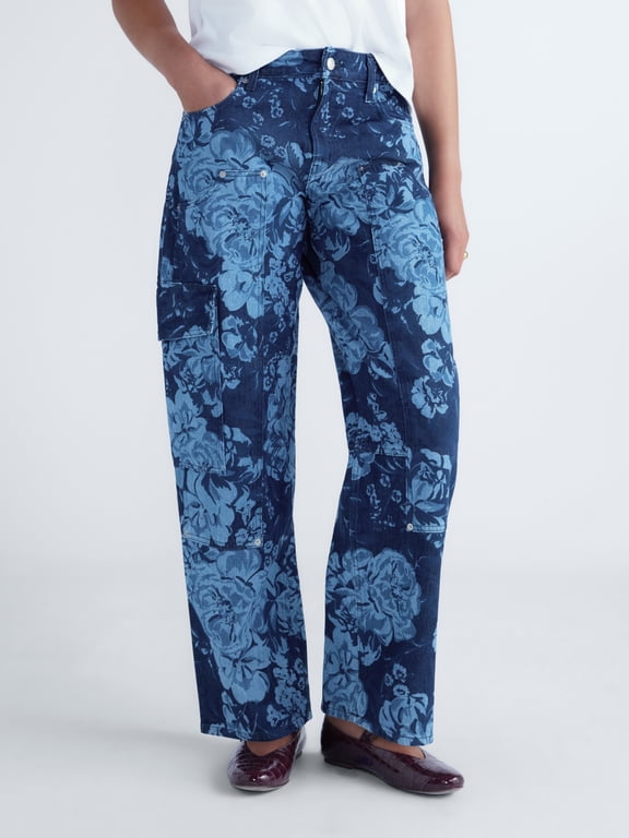 Women's and Women's Plus Print Barrel Jeans, 30" Inseam, Sizes 0-28W