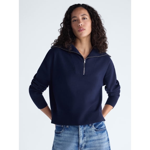 Free Assembly Women's and Women's Plus Quarter Zip Sweater, Midweight, Sizes XS-4X