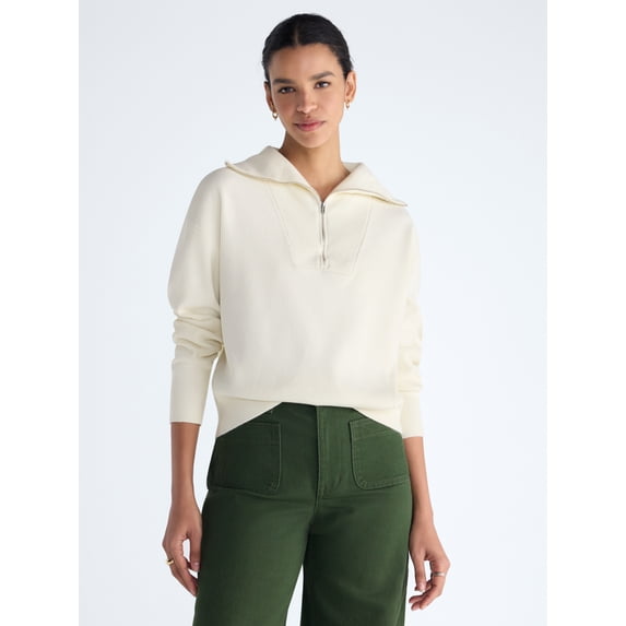 Free Assembly Women's and Women's Plus Quarter Zip Sweater, Midweight, Sizes XS-4X